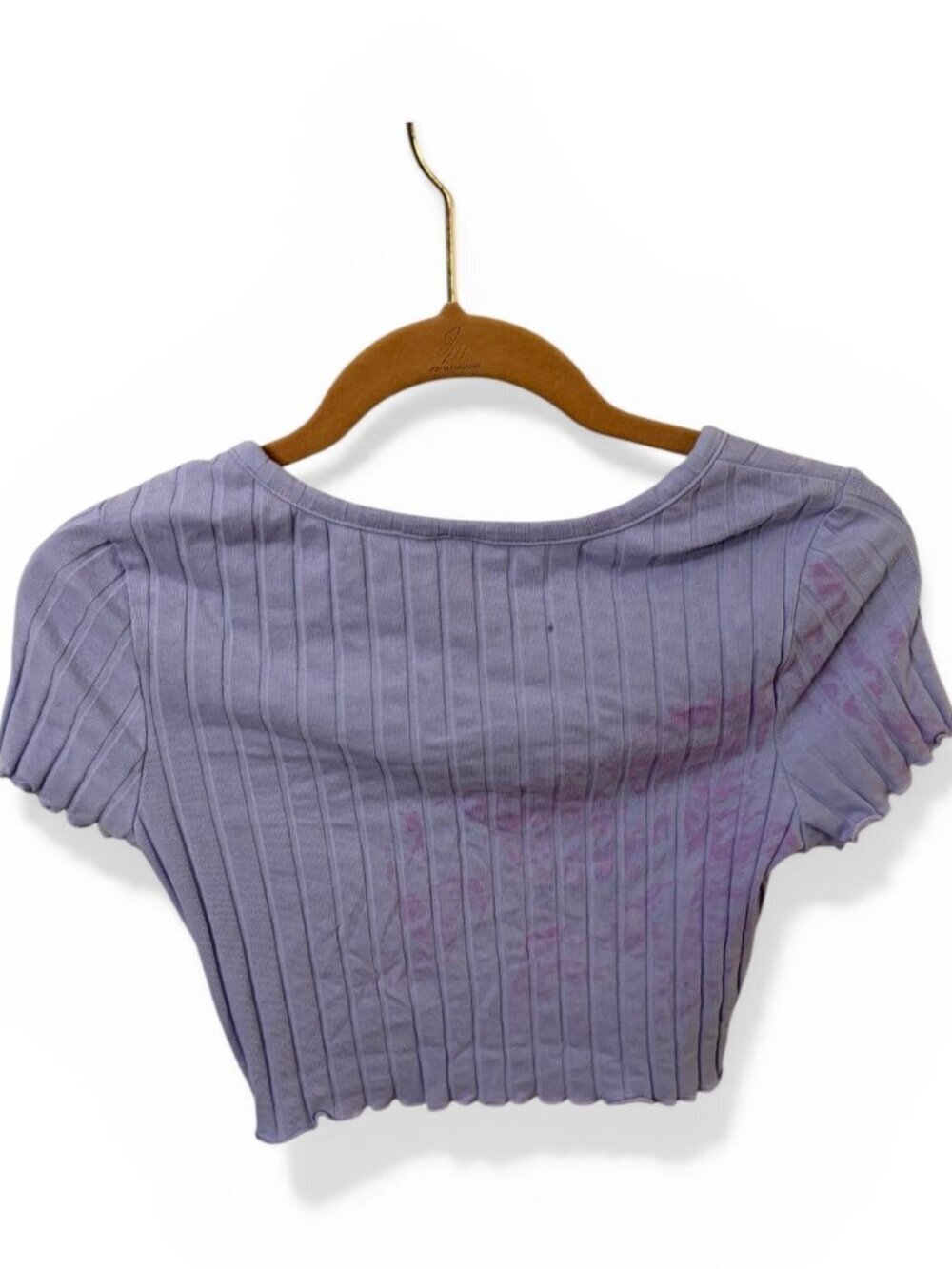 SHEIN Button-Up Rib-Knit Crop Top Lilac Purple Short Sleeve Wmen's 6 - Picture 3 of 5